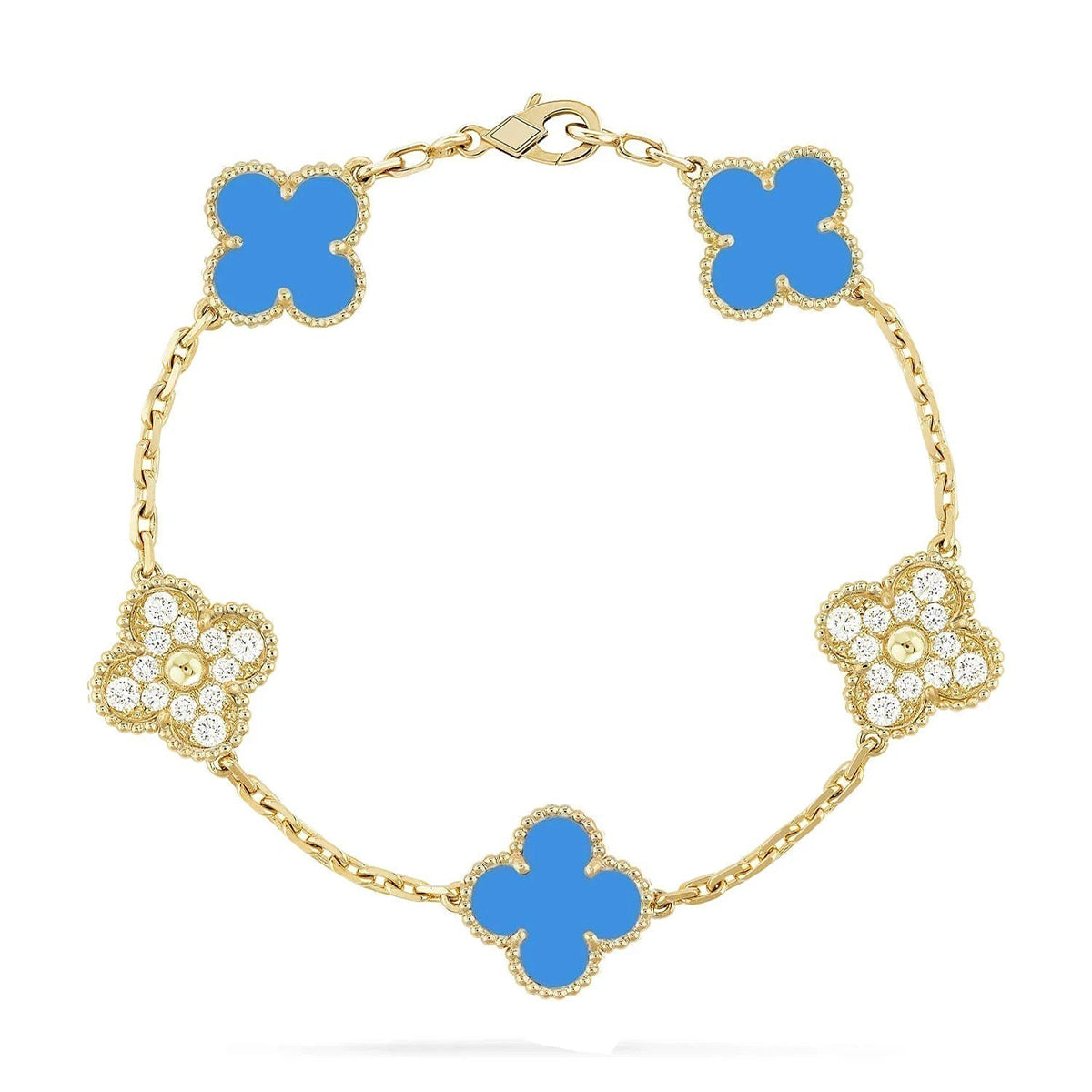 [Riva Jewelry]LUCKY CLOVER 5-MOTIF BRACELET - BLUE AGATE COLLECTION