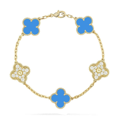 [Riva Jewelry]LUCKY CLOVER 5-MOTIF BRACELET - BLUE AGATE COLLECTION