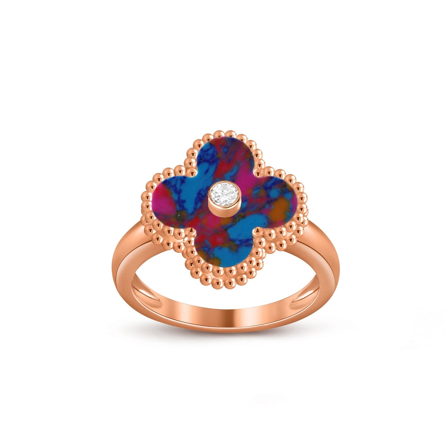 [Riva Jewelry]LUCKY CLOVER DIAMOND-ACCENT ROSE GOLD RING COLLECTION