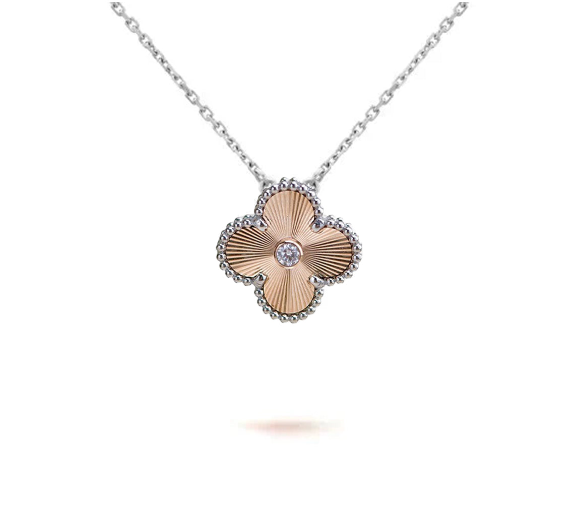 [Riva Jewelry]15MM CLOVER FLOWER PENDANT NECKLACE WHITE GOLD COLLECTION