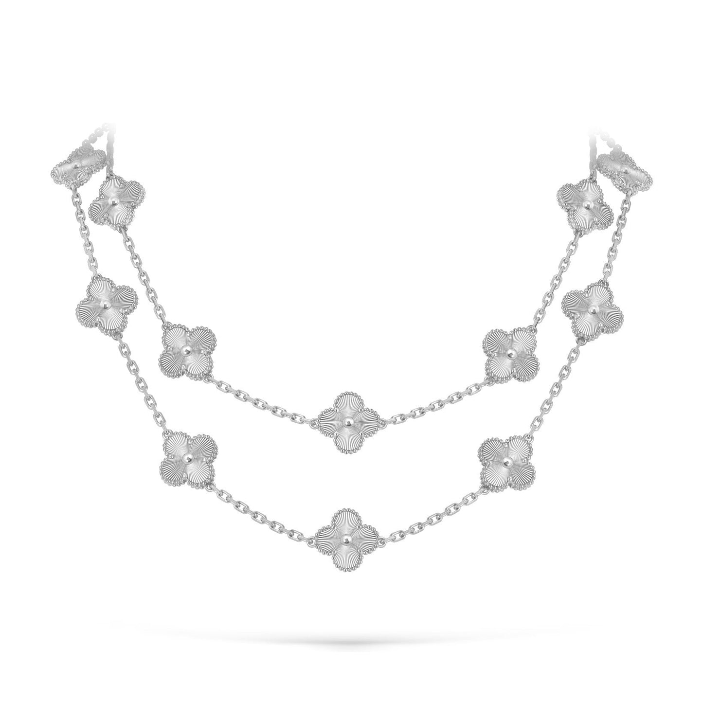 [Riva Jewelry]CLASSIC 20-MOTIF LUCKY CLOVER LONG NECKLACE WHITE GOLD COLLECTION
