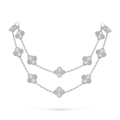 [Riva Jewelry]CLASSIC 20-MOTIF LUCKY CLOVER LONG NECKLACE WHITE GOLD COLLECTION