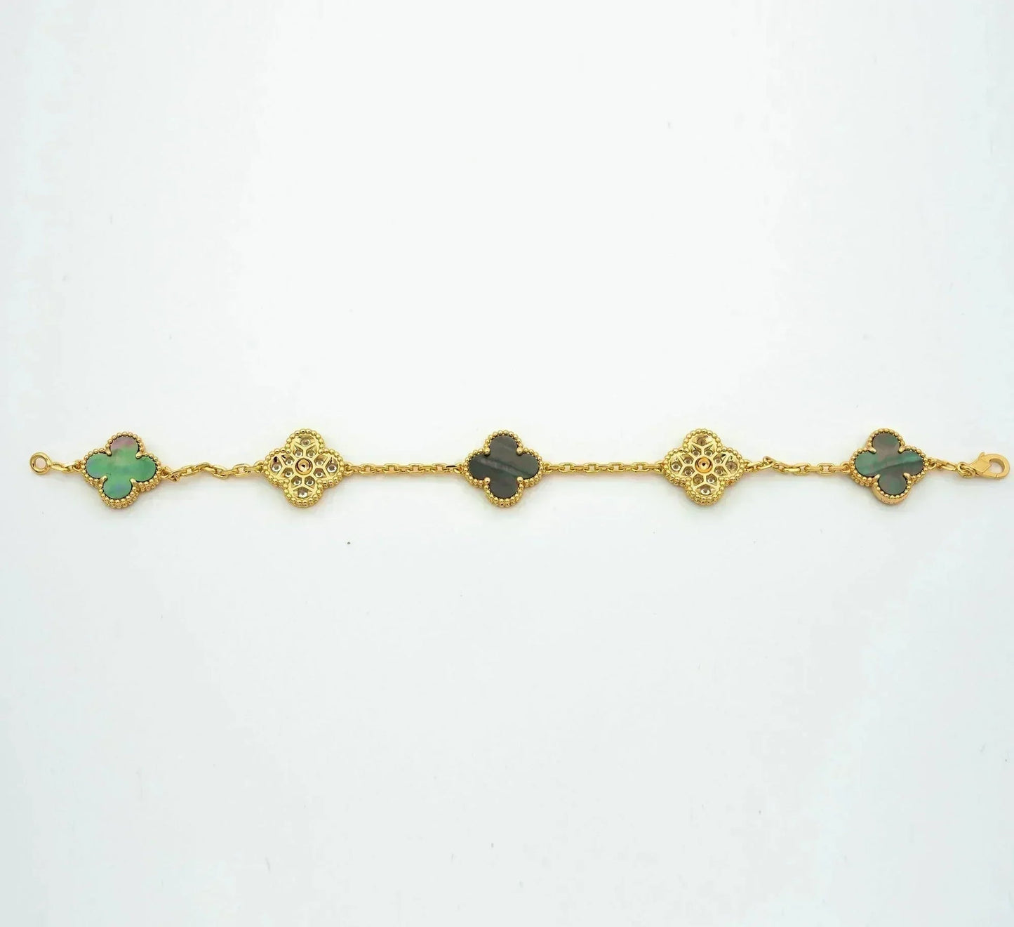 [Riva Jewelry]LUCKY CLOVER 5-MOTIF BRACELET - GREY MOTHER-OF-PEARL COLLECTION