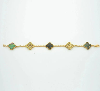 [Riva Jewelry]LUCKY CLOVER 5-MOTIF BRACELET - GREY MOTHER-OF-PEARL COLLECTION