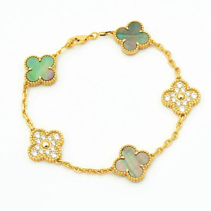 [Riva Jewelry]LUCKY CLOVER 5-MOTIF BRACELET - GREY MOTHER-OF-PEARL COLLECTION