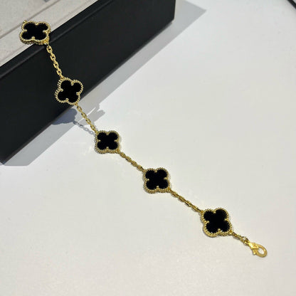 [Riva Jewelry]LUCKY CLOVER 5-MOTIF BRACELET - BLACK OXNY COLLECTION