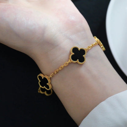 [Riva Jewelry]LUCKY CLOVER 5-MOTIF BRACELET - BLACK OXNY COLLECTION