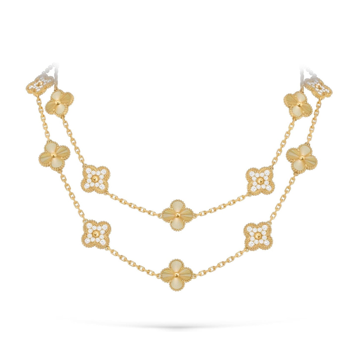 [Riva Jewelry]CLASSIC 20-MOTIF LUCKY CLOVER LONG NECKLACE GOLD COLLECTION
