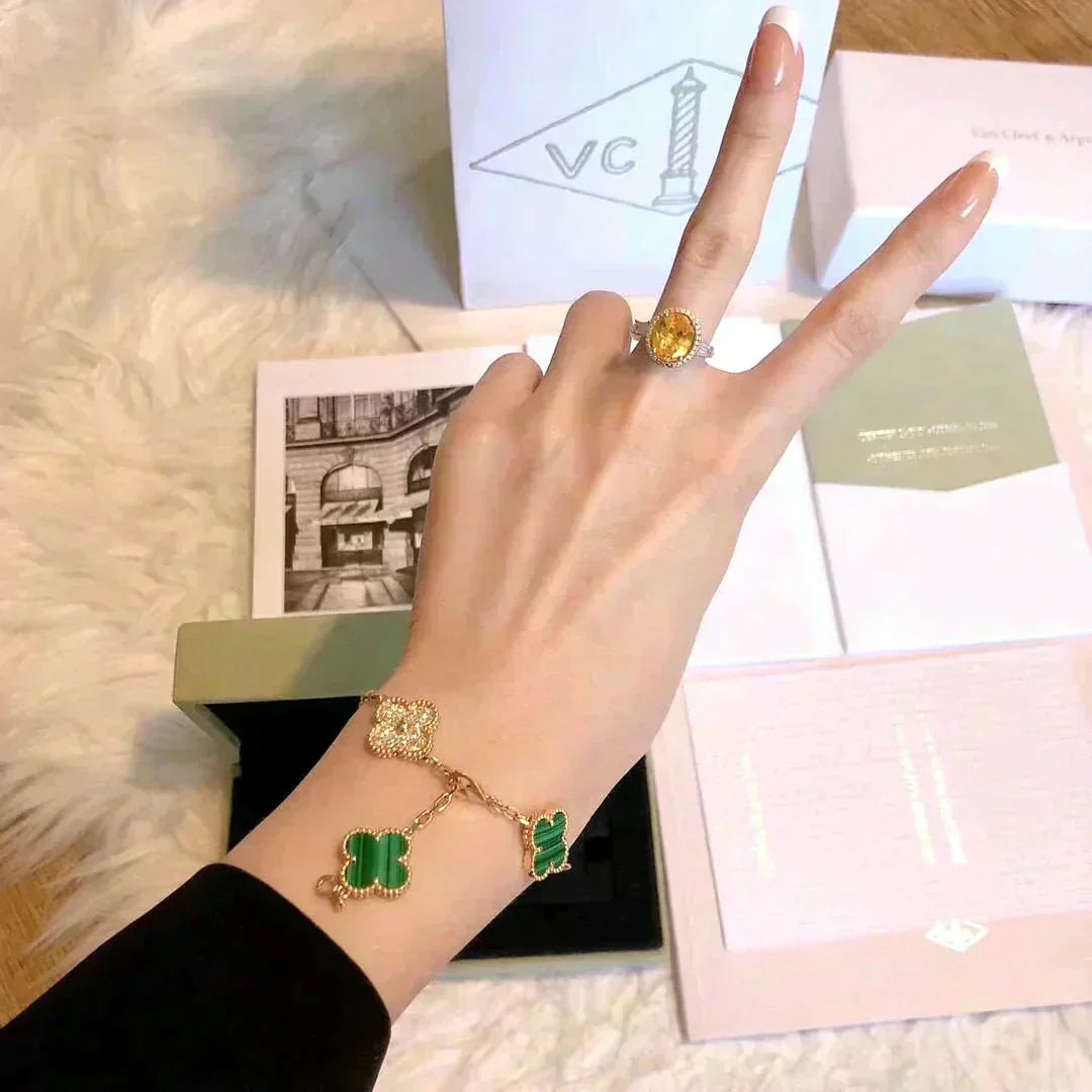 [Riva Jewelry]LUCKY CLOVER 5-MOTIF BRACELET - MALACHITE COLLECTION