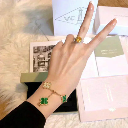 [Riva Jewelry]LUCKY CLOVER 5-MOTIF BRACELET - MALACHITE COLLECTION