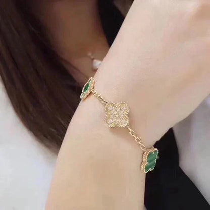 [Riva Jewelry]LUCKY CLOVER 5-MOTIF BRACELET - MALACHITE COLLECTION