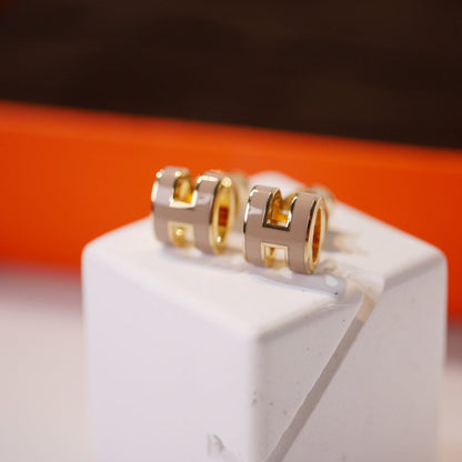 [Riva Jewelry]MINI POP H GOLD EARRINGS GREY