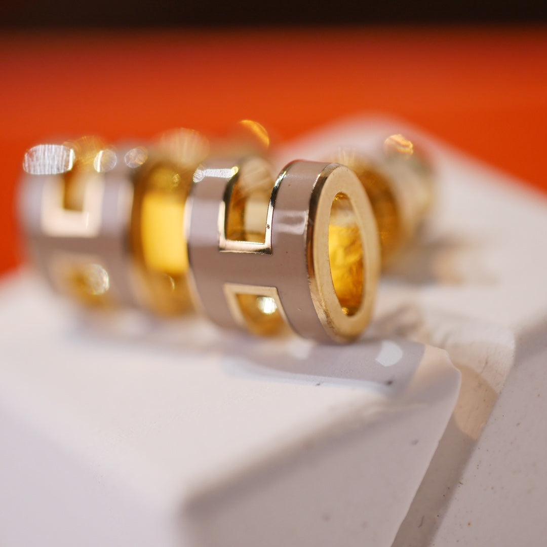 [Riva Jewelry]MINI POP H GOLD EARRINGS GREY