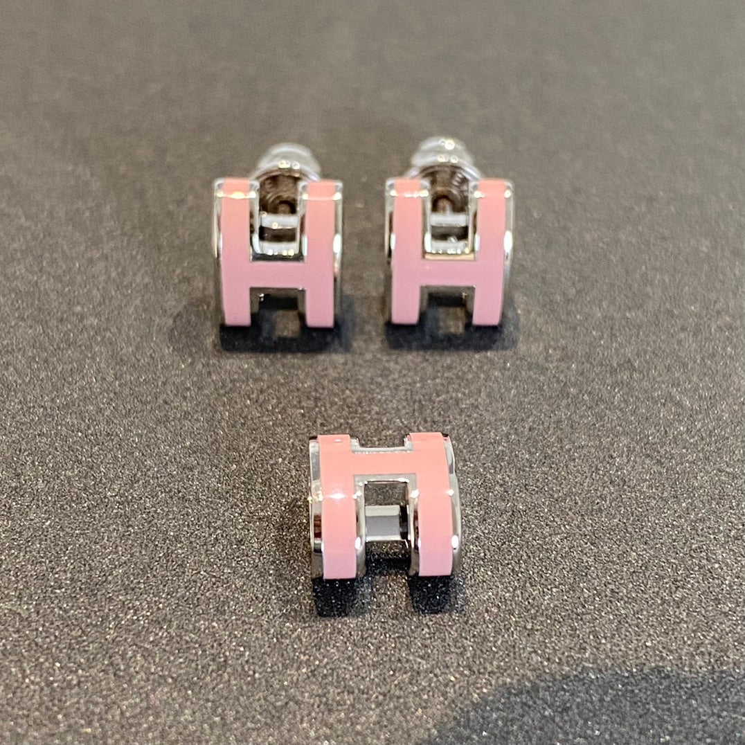 [Riva Jewelry]MINI POP H SILVER EARRINGS PINK