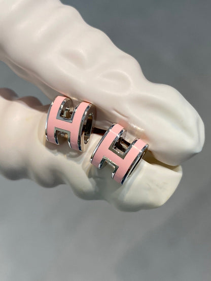 [Riva Jewelry]MINI POP H SILVER EARRINGS PINK