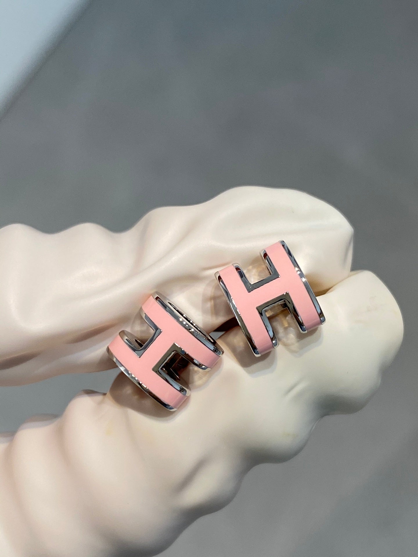 [Riva Jewelry]MINI POP H SILVER EARRINGS PINK