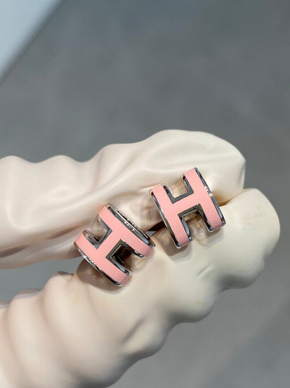 [Riva Jewelry]MINI POP H SILVER EARRINGS PINK