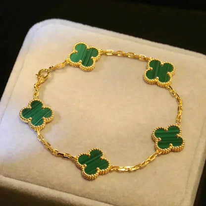 [Riva Jewelry]LUCKY CLOVER 5-MOTIF BRACELET - MALACHITE COLLECTION