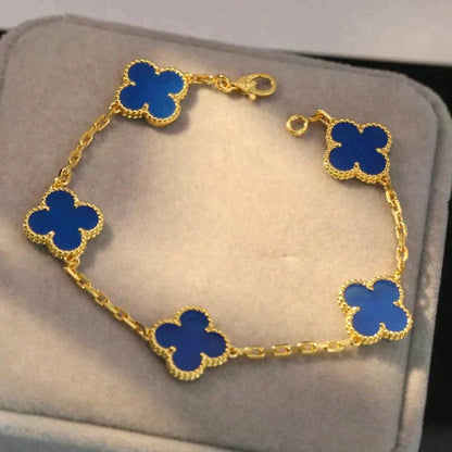 [Riva Jewelry]LUCKY CLOVER 5-MOTIF BRACELET - BLUE AGATE COLLECTION