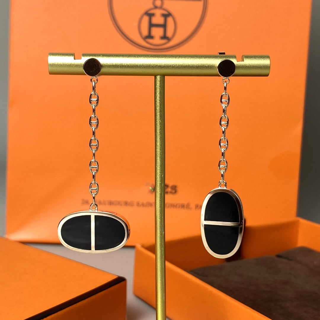 [Riva Jewelry]CHAINE VERSO BLACK CERAMIC EARRINGS