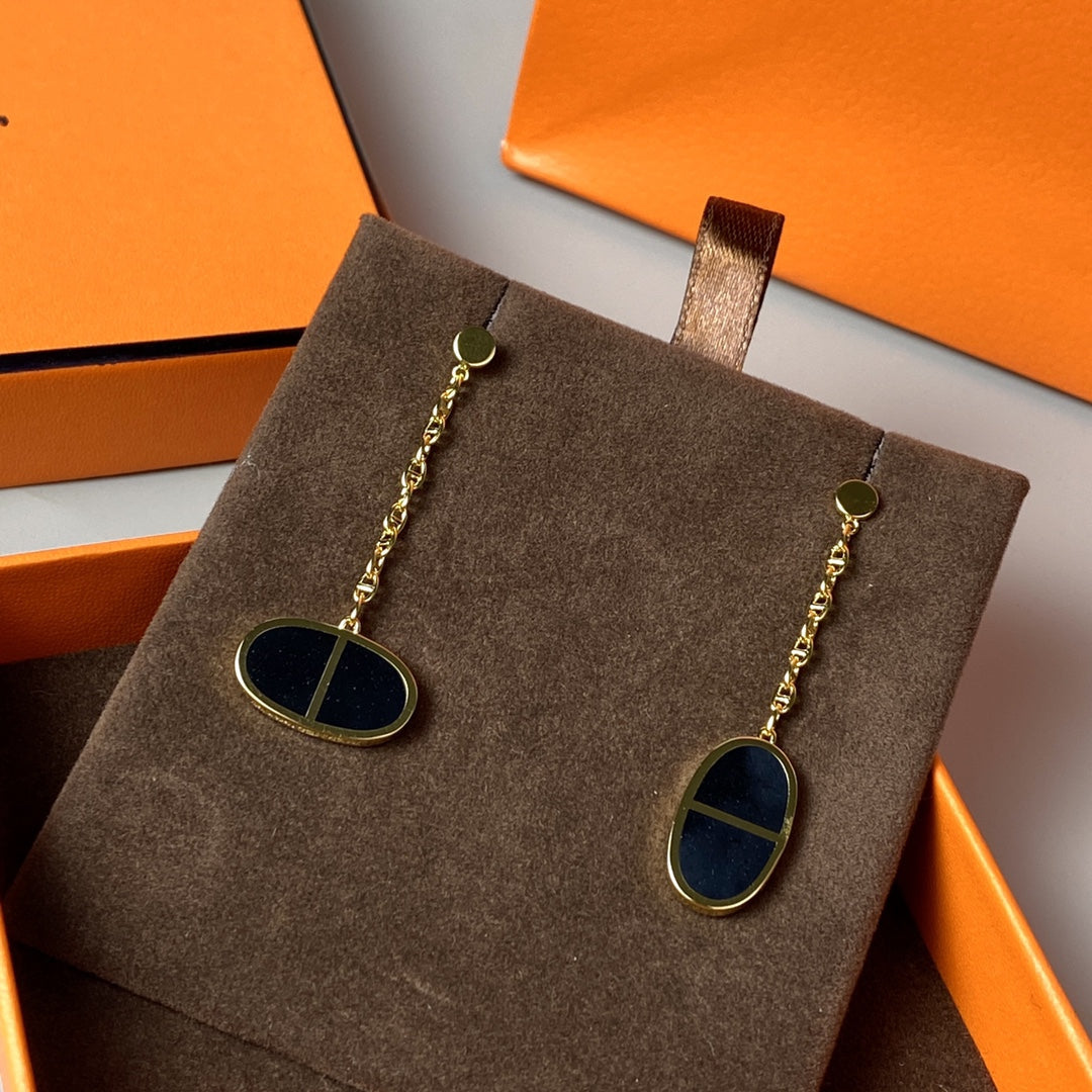 [Riva Jewelry]CHAINE VERSO BLACK CERAMIC EARRINGS