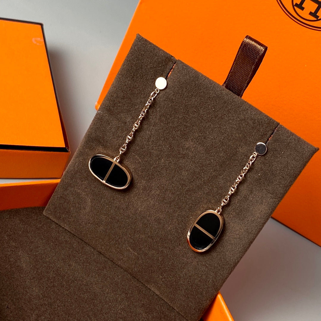 [Riva Jewelry]CHAINE VERSO BLACK CERAMIC EARRINGS