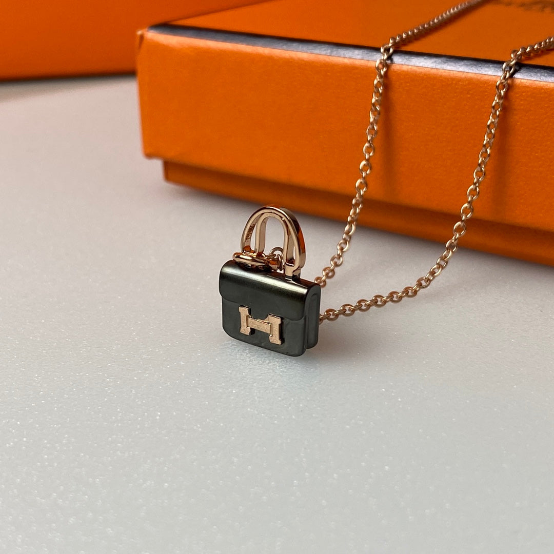 [Riva Jewelry]CONSTANCE BLACK PEDANT ROSE GOLD NECKLACE