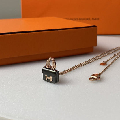 [Riva Jewelry]CONSTANCE BLACK PEDANT ROSE GOLD NECKLACE