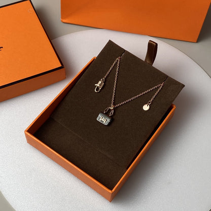 [Riva Jewelry]CONSTANCE BLACK PEDANT ROSE GOLD NECKLACE