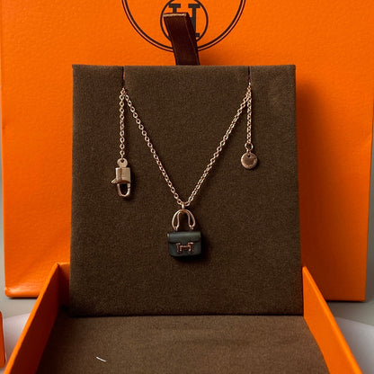 [Riva Jewelry]CONSTANCE BLACK PEDANT ROSE GOLD NECKLACE