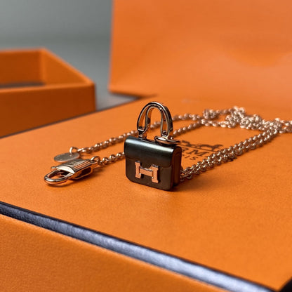 [Riva Jewelry]CONSTANCE BLACK PEDANT ROSE GOLD NECKLACE