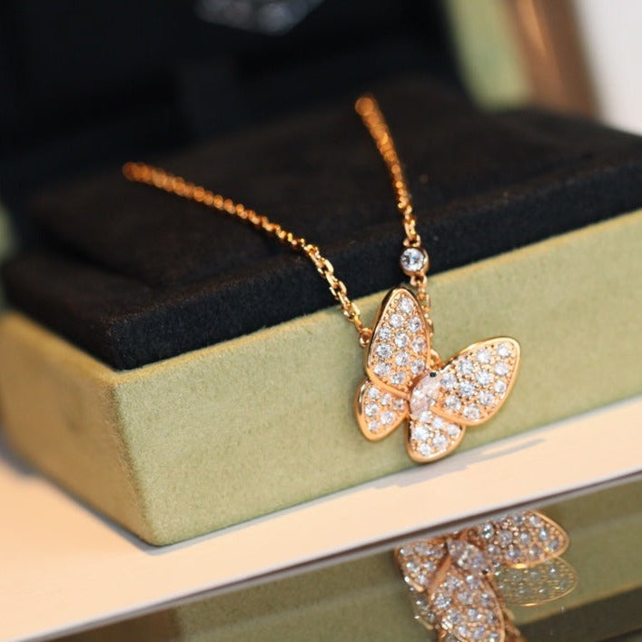 [Riva Jewelry]BUTTERFLY DIAMOND CHARM NECKLACE