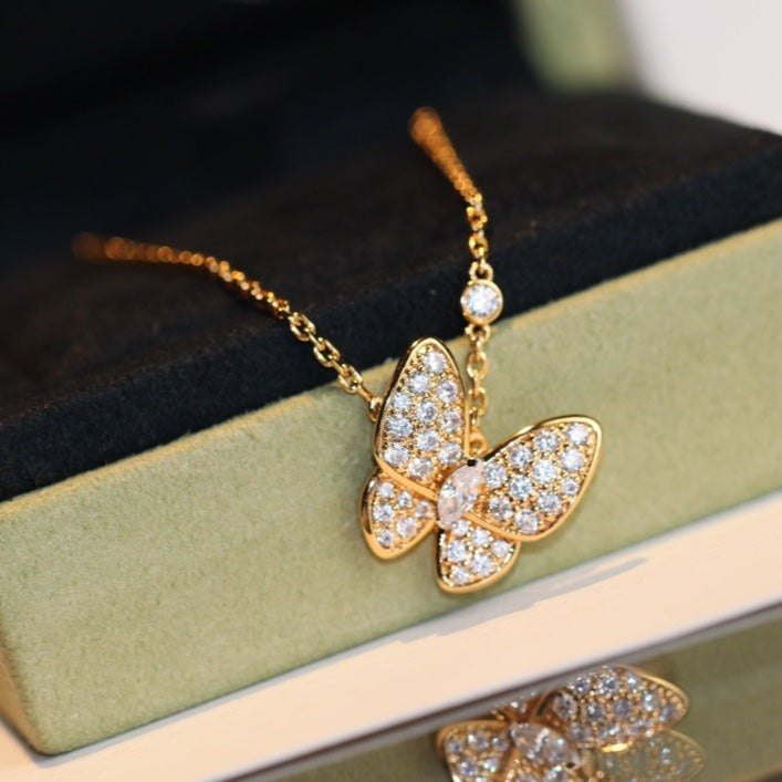 [Riva Jewelry]BUTTERFLY DIAMOND CHARM NECKLACE