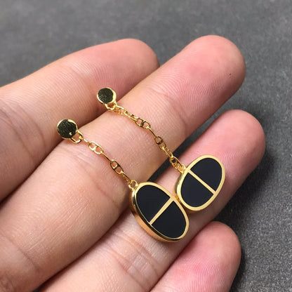 [Riva Jewelry]CHAINE VERSO BLACK CERAMIC SILVER EARRINGS