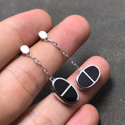[Riva Jewelry]CHAINE VERSO BLACK CERAMIC SILVER EARRINGS
