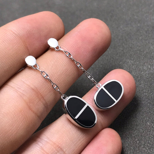 [Riva Jewelry]CHAINE VERSO BLACK CERAMIC SILVER EARRINGS
