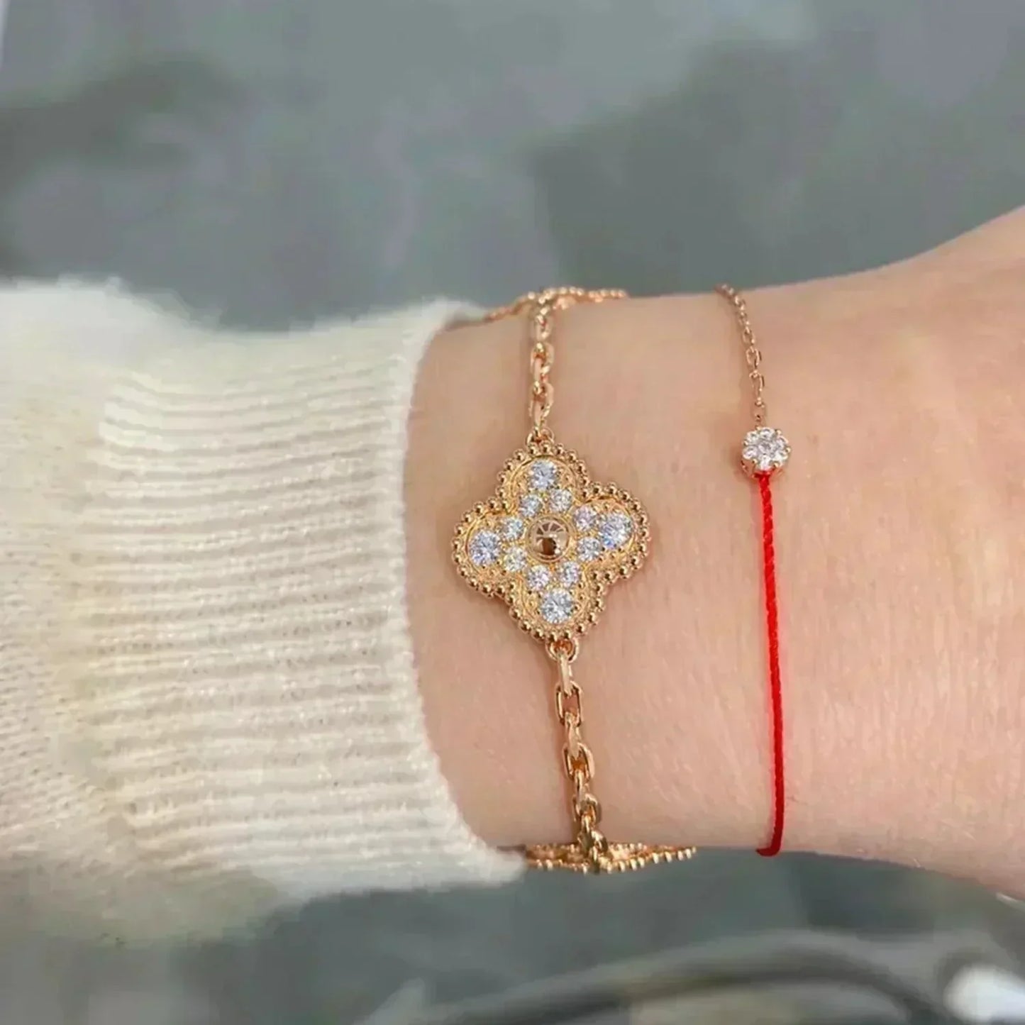 [Riva Jewelry]LUCKY CLOVER 5-MOTIF BRACELET - FULL-DIAMOND
