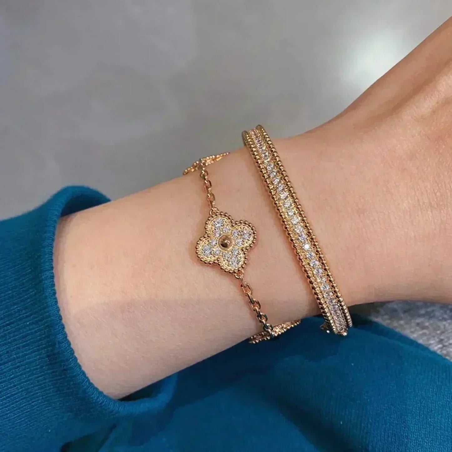 [Riva Jewelry]LUCKY CLOVER 5-MOTIF BRACELET - FULL-DIAMOND