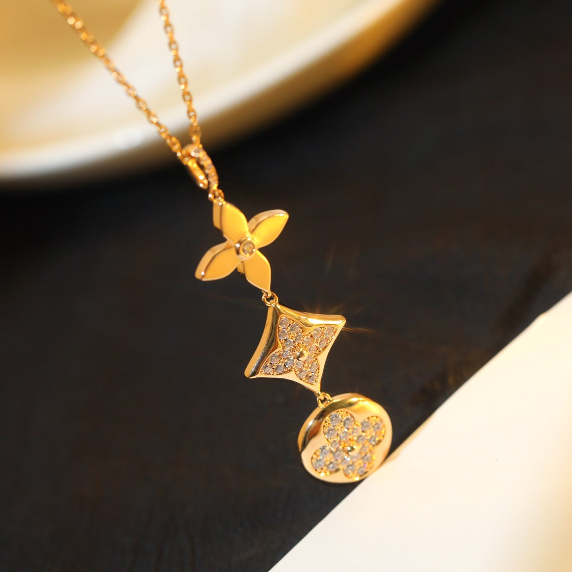 [Riva Jewelry]STAR AND SUN DIAMOND ROSE GOLD NECKLACE