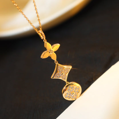 [Riva Jewelry]STAR AND SUN DIAMOND ROSE GOLD NECKLACE