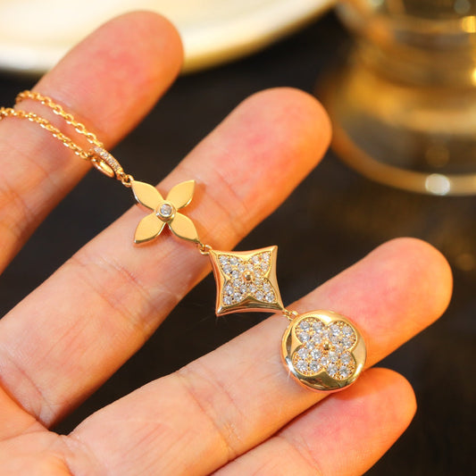 [Riva Jewelry]STAR AND SUN DIAMOND ROSE GOLD NECKLACE