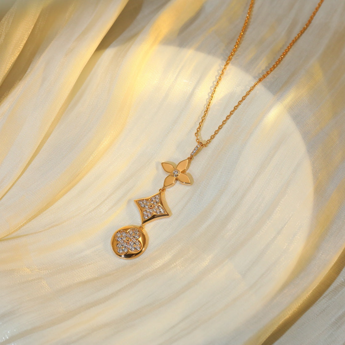 [Riva Jewelry]STAR AND SUN DIAMOND ROSE GOLD NECKLACE