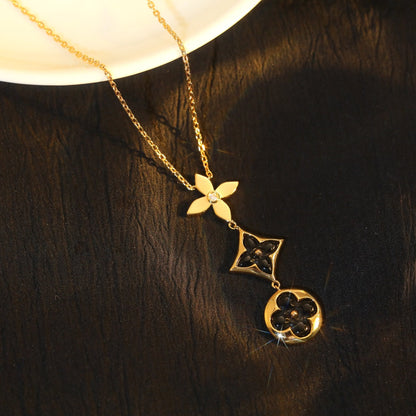 [Riva Jewelry]STAR AND SUN ONYX ROSE GOLD NECKLACE