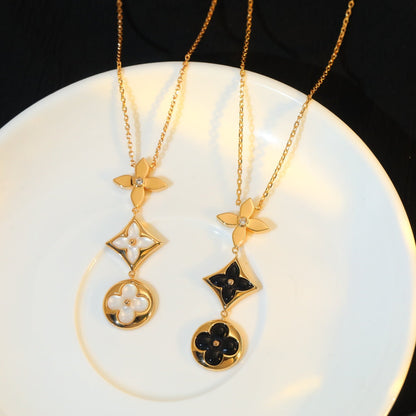 [Riva Jewelry]STAR AND SUN ONYX ROSE GOLD NECKLACE