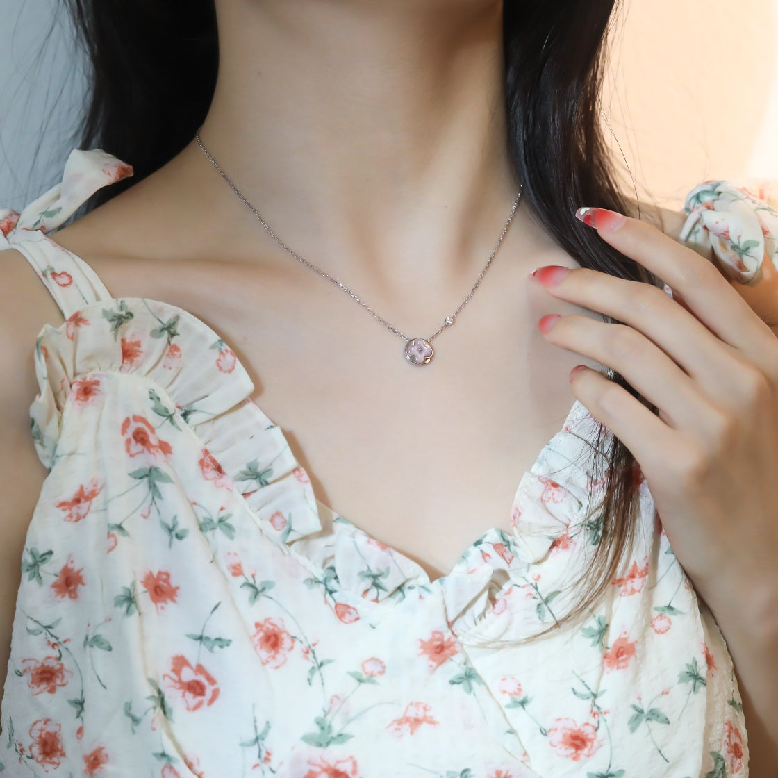 [Riva Jewelry]SUN PEDANT ROSE GOLD 1 DIAMOND NECKLACE