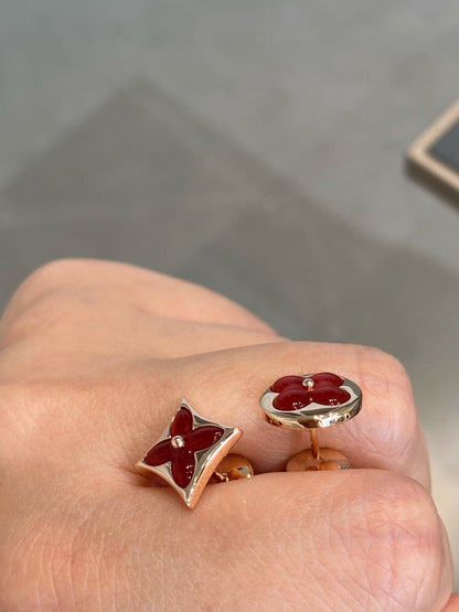 [Riva Jewelry]STAR AND SUN ROSE GOLD CARNELIAN STUD EARRINGS
