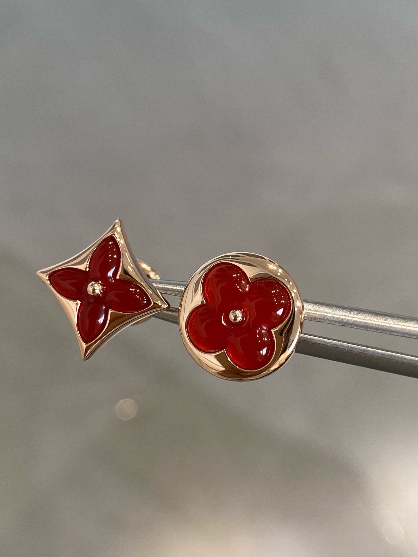 [Riva Jewelry]STAR AND SUN ROSE GOLD CARNELIAN STUD EARRINGS