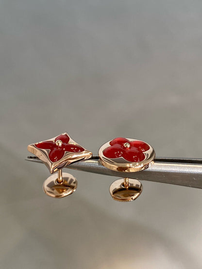 [Riva Jewelry]STAR AND SUN ROSE GOLD CARNELIAN STUD EARRINGS