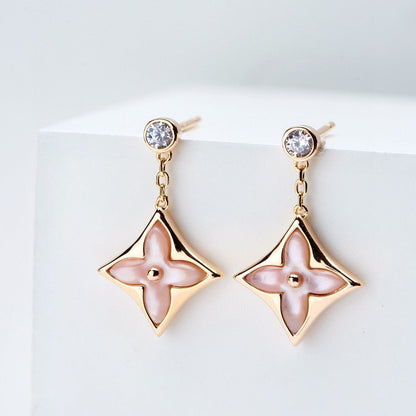 [Riva Jewelry]DOUBLE STAR ROSE GOLD MOP DROP EARRINGS
