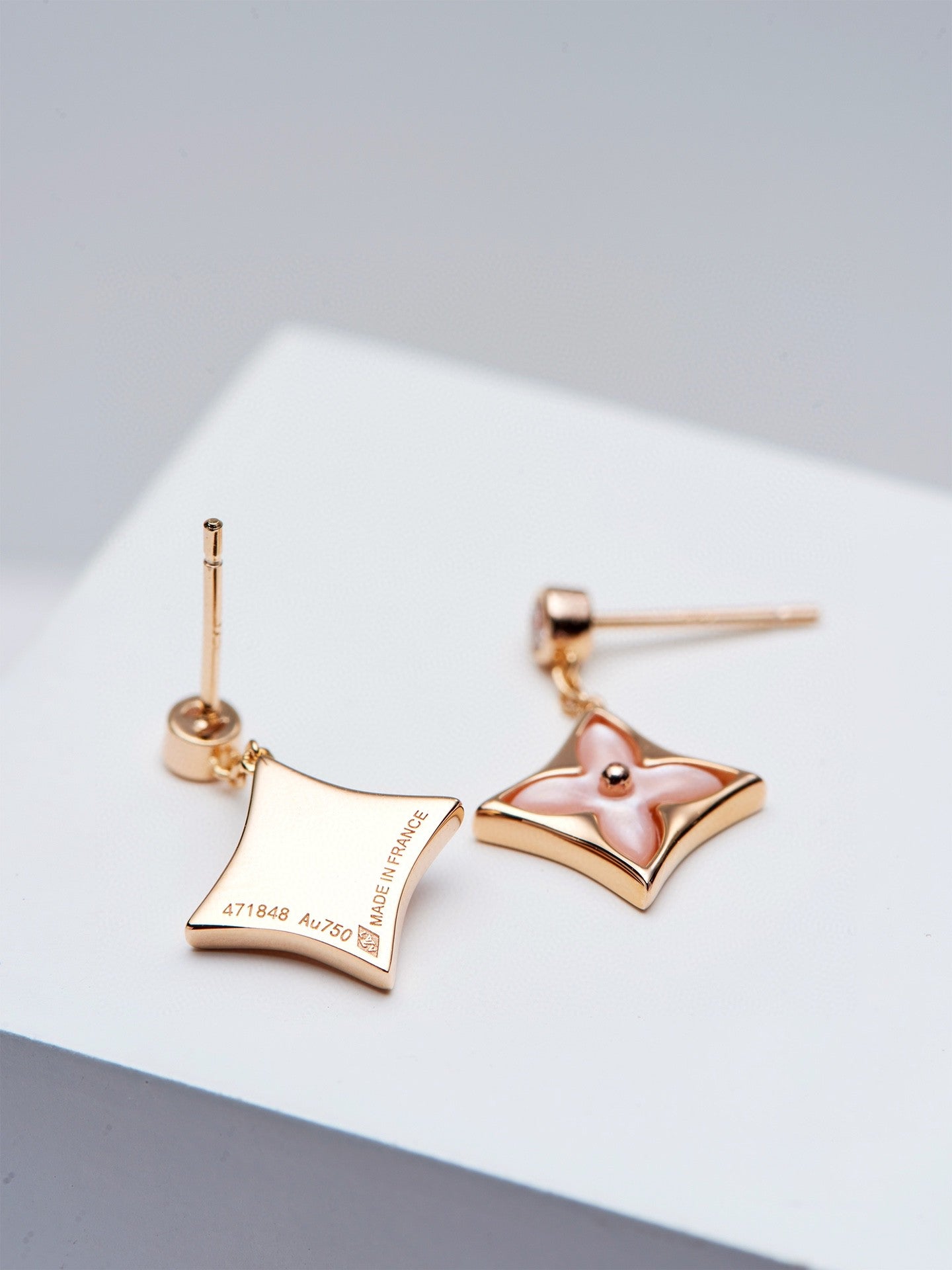 [Riva Jewelry]DOUBLE STAR ROSE GOLD MOP DROP EARRINGS